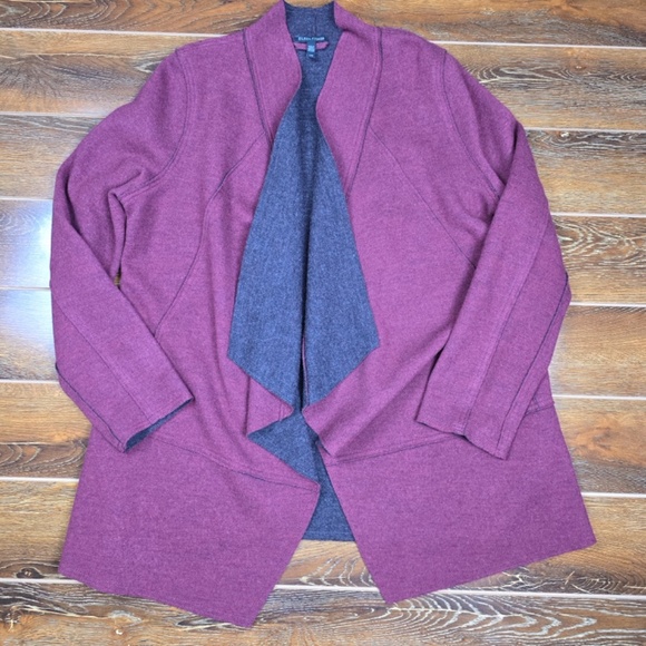 Eileen Fisher Merino Double-Knit Kimono Jacket Burgundy Maroon Womens Large - Picture 5 of 8